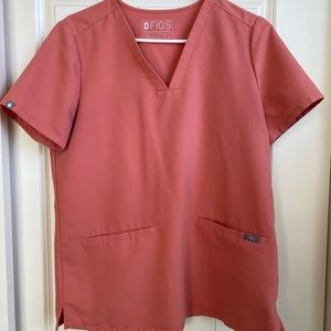 FIGS Casma 3 pocket scrub top, hot coral